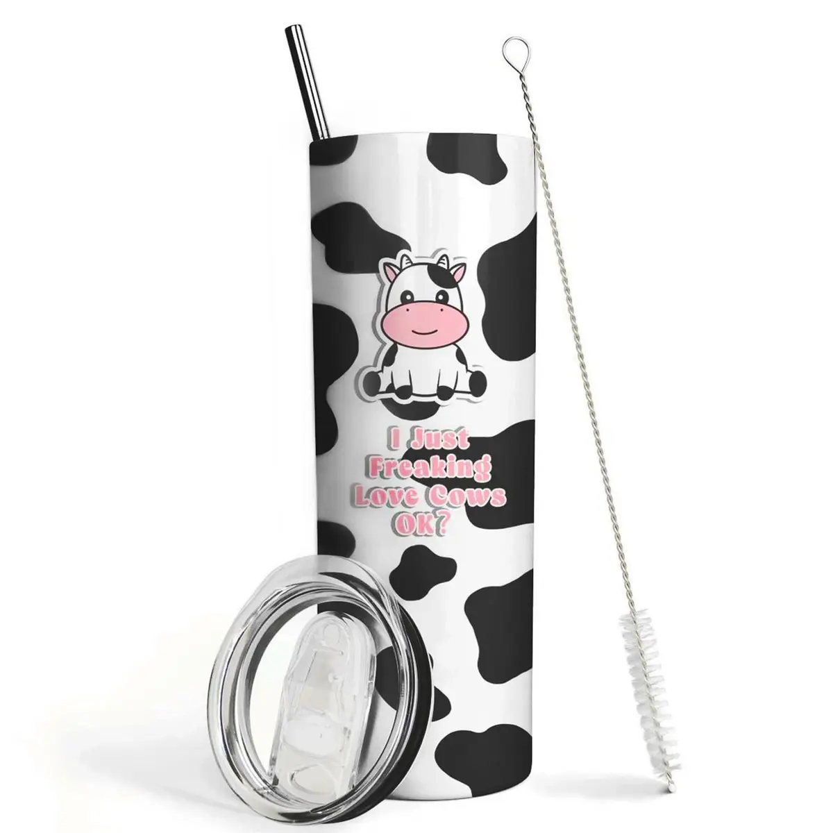 Mofvugz Cow Print Insulated Tumbler 590ml (20 Oz) | Cute Cartoon Cow Lover Gift - main product image