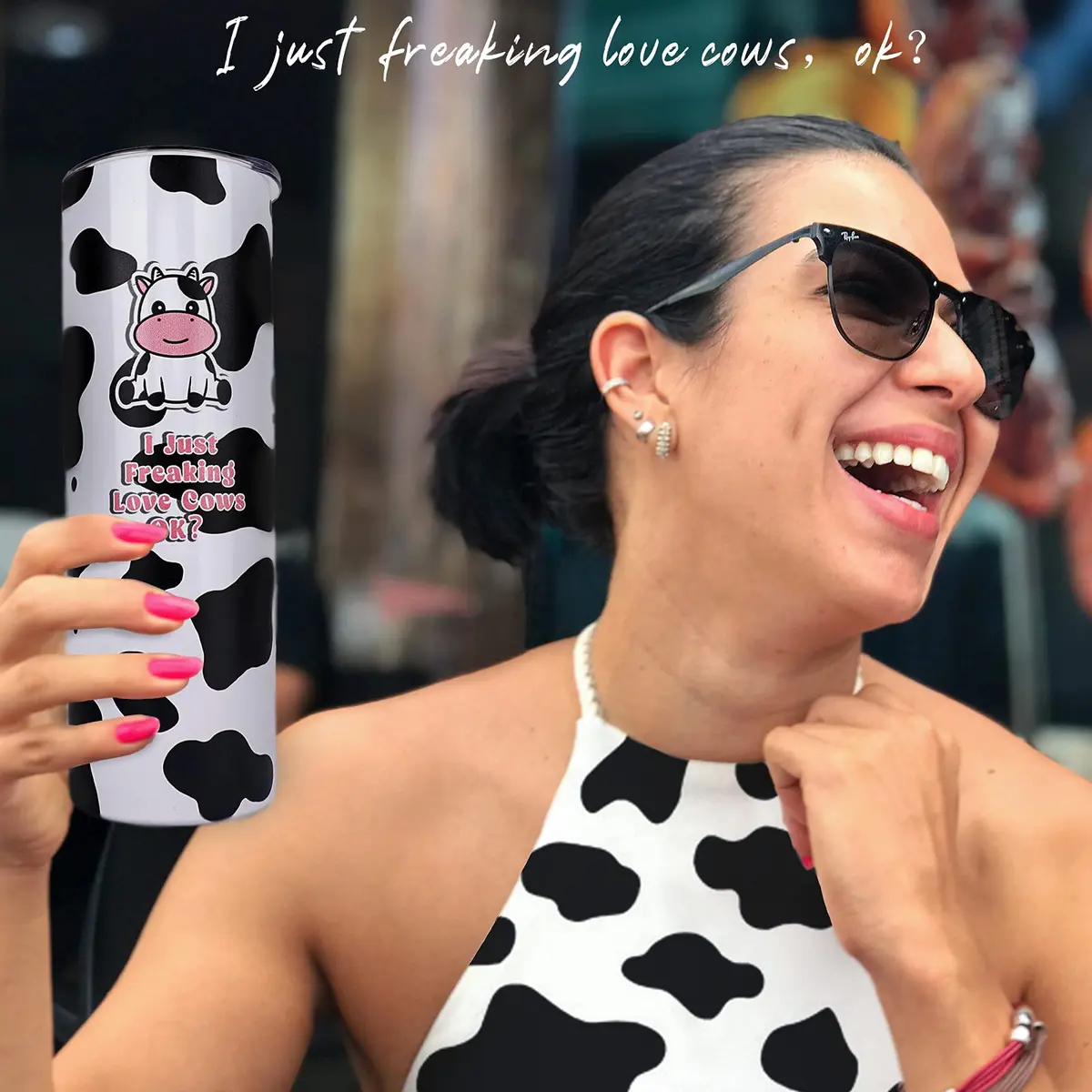 Mofvugz Cow Print Insulated Tumbler 590ml (20 Oz) | Cute Cartoon Cow Lover Gift - view 5