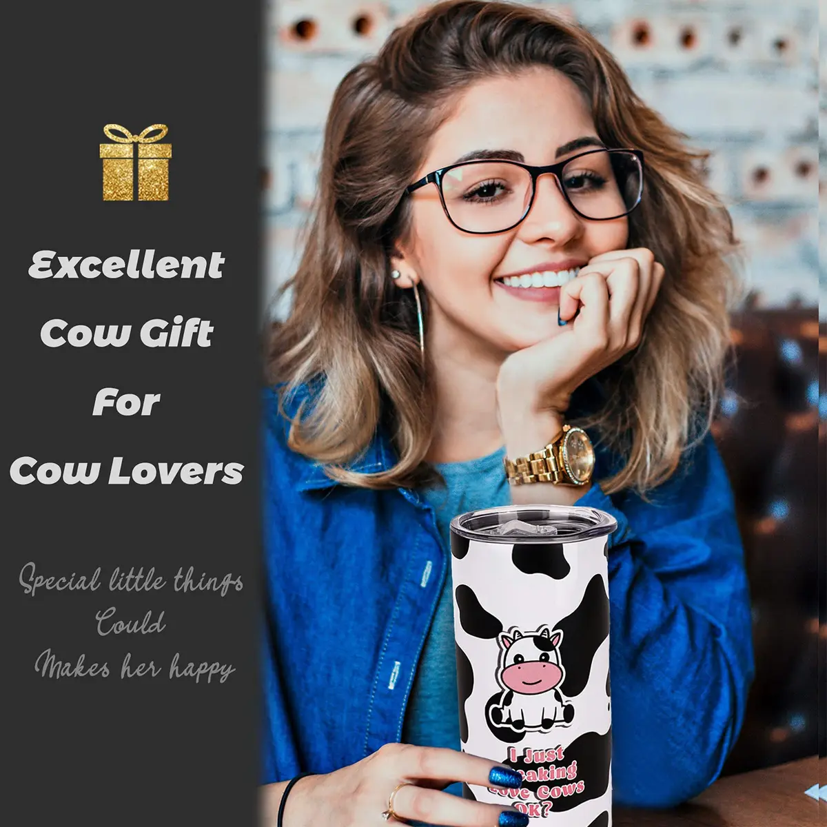 Mofvugz Cow Print Insulated Tumbler 590ml (20 Oz) | Cute Cartoon Cow Lover Gift - view 3