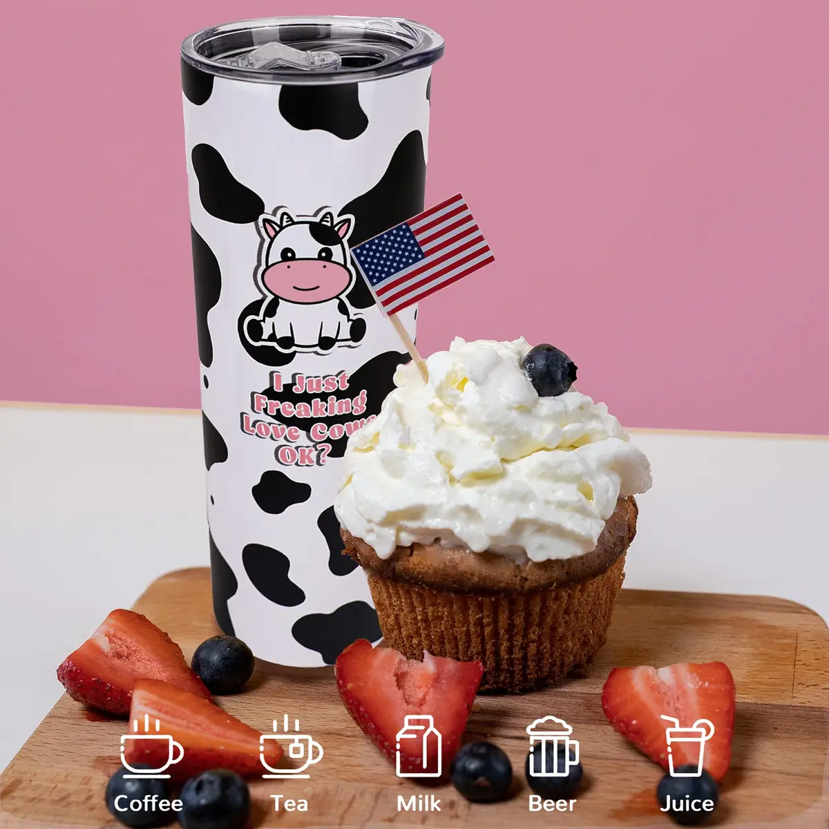 Mofvugz Cow Print Insulated Tumbler 590ml (20 Oz) | Cute Cartoon Cow Lover Gift - view 4
