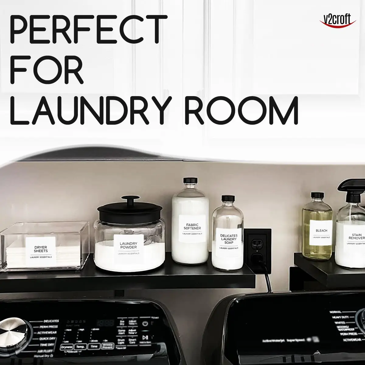 v2croft 144 PCS Laundry Room Labels Waterproof Stickers White | Minimalist Home Organization - view 5
