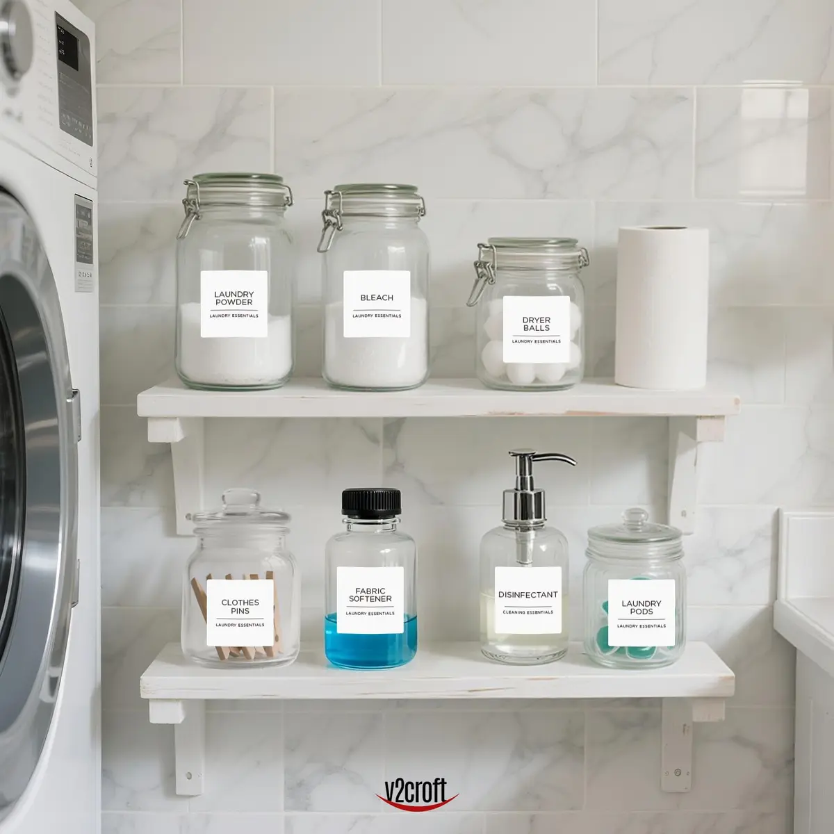 v2croft 144 PCS Laundry Room Labels Waterproof Stickers White | Minimalist Home Organization - view 6