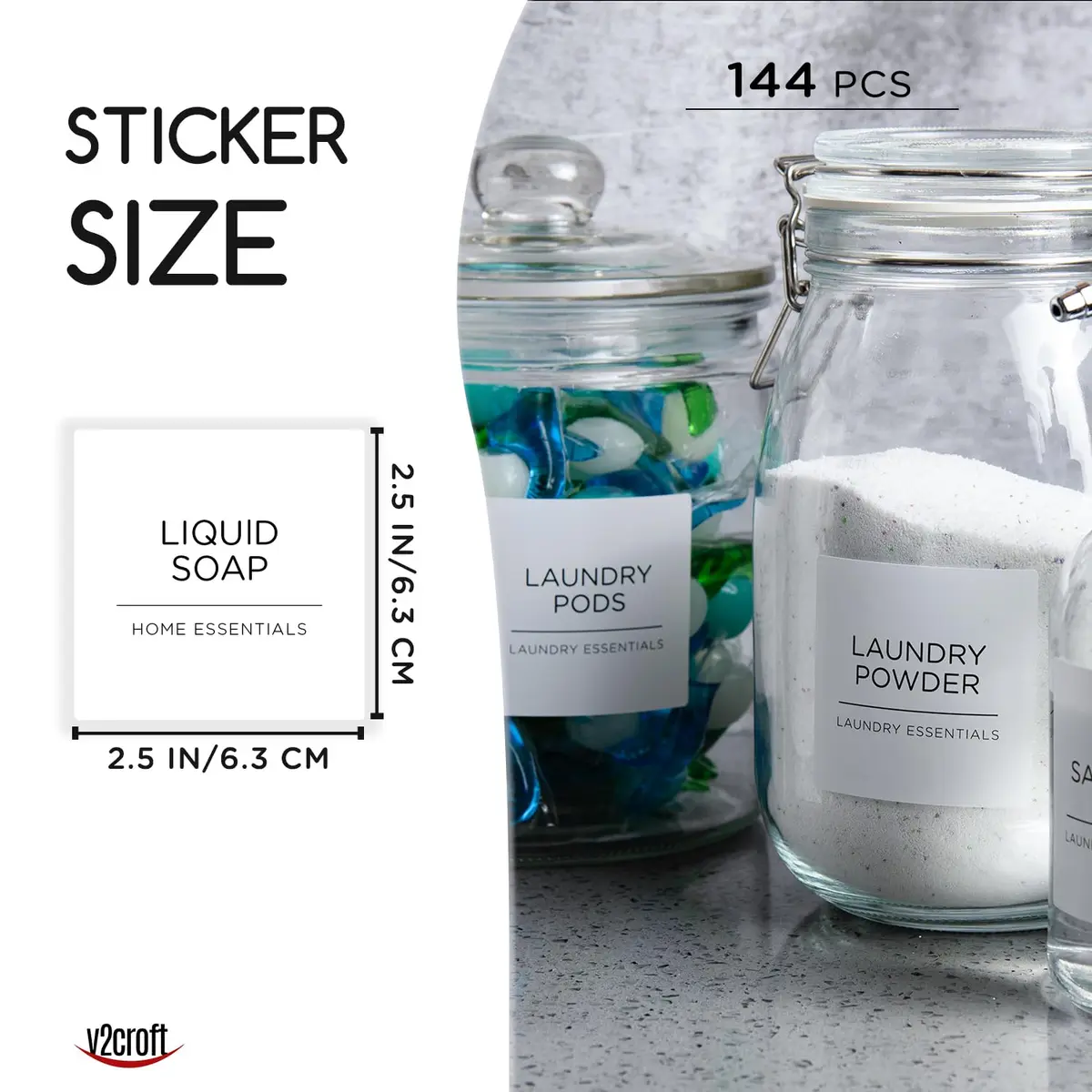 v2croft 144 PCS Laundry Room Labels Waterproof Stickers White | Minimalist Home Organization - view 2
