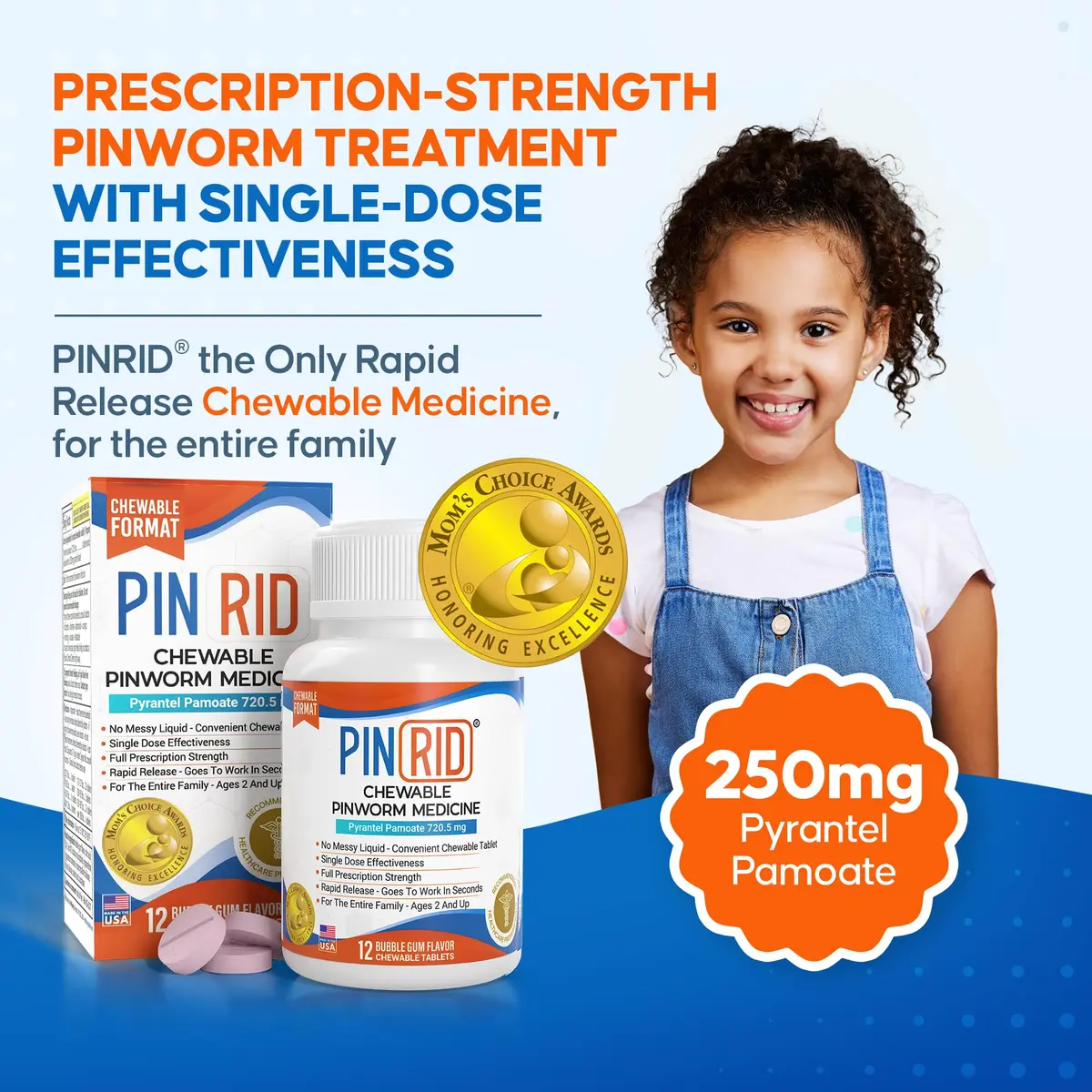 PIN RID Pyrantel Pamoate 250mg Chewable Tablets 12 Count | Fast-Acting Pinworm Medicine for Kids & Adults - view 2