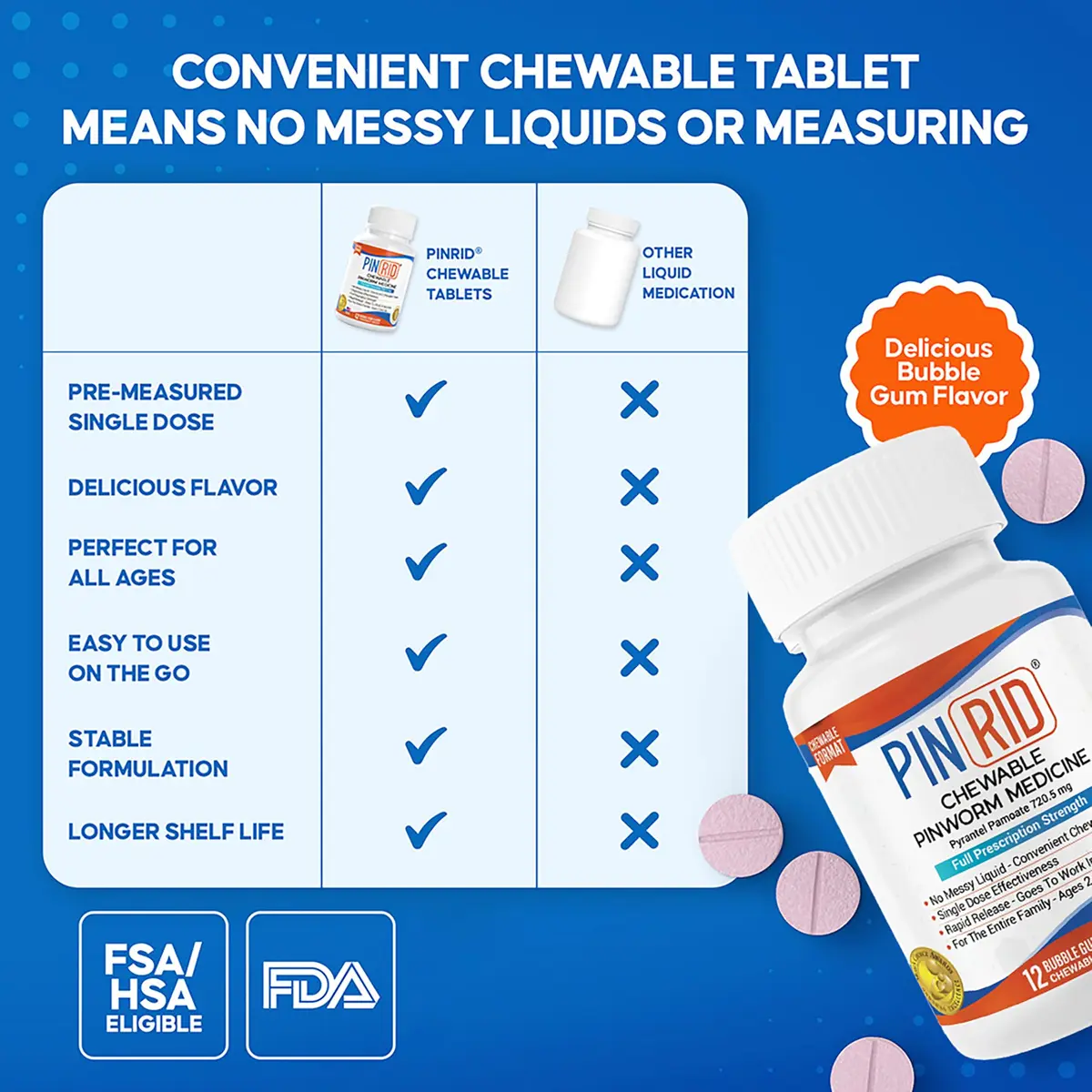 PIN RID Pyrantel Pamoate 250mg Chewable Tablets 12 Count | Fast-Acting Pinworm Medicine for Kids & Adults - view 3