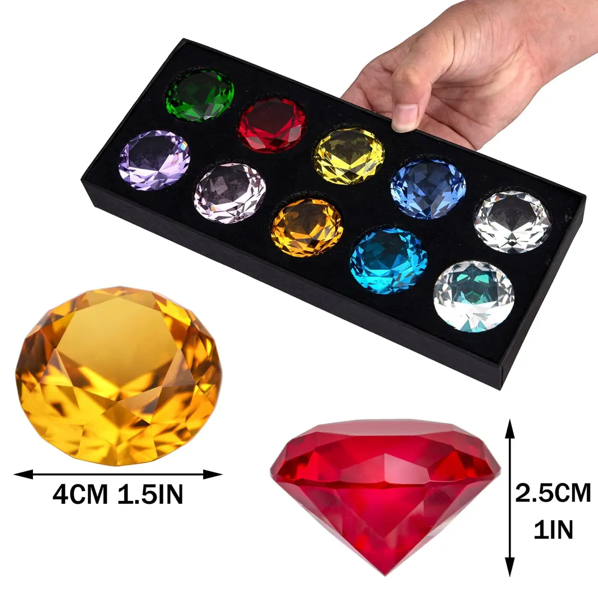 HDCRYSTALGIFTS Crystal Diamond Jewels Paperweight 40mm (1.5in) | Pack of 10 - view 3