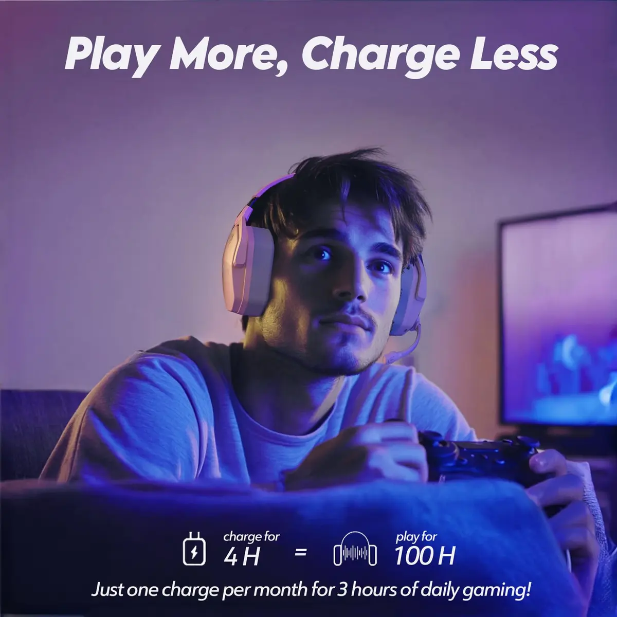 NUBWO G06 Dual Wireless Gaming Headset with Mic for PS5, PS4, PC, Mobile, Switch | 2.4GHz Wireless + Bluetooth - 100 Hr Battery - Pink - view 6