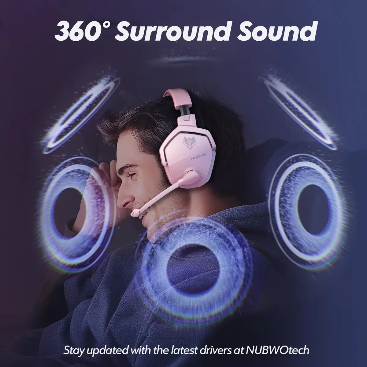 NUBWO G06 Dual Wireless Gaming Headset with Mic for PS5, PS4, PC, Mobile, Switch | 2.4GHz Wireless + Bluetooth - 100 Hr Battery - Pink - view 4