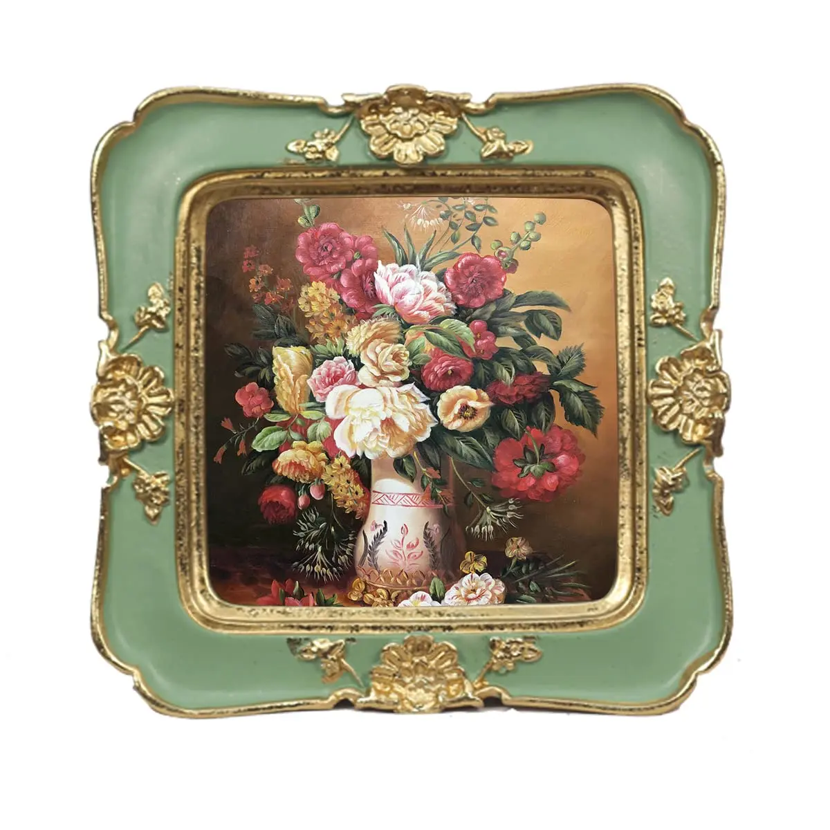 WINPLUS+ Vintage Picture Frame 3x3 inch (7.6x7.6 cm) with 4x4 inch (10.2x10.2 cm) Outer Dimensions | Antique Golden Floral Resin Display - main product image