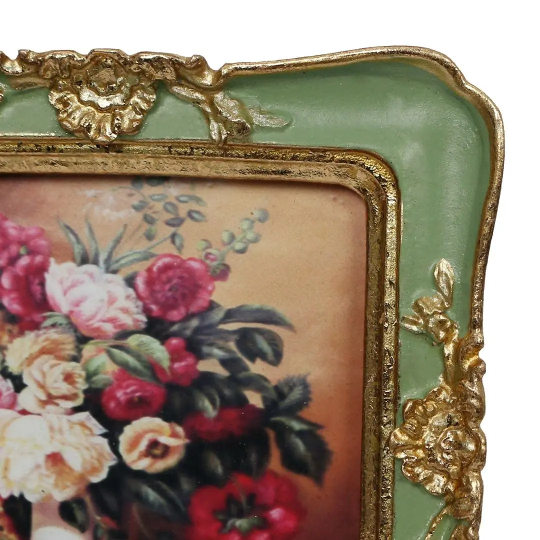 WINPLUS+ Vintage Picture Frame 3x3 inch (7.6x7.6 cm) with 4x4 inch (10.2x10.2 cm) Outer Dimensions | Antique Golden Floral Resin Display - view 5