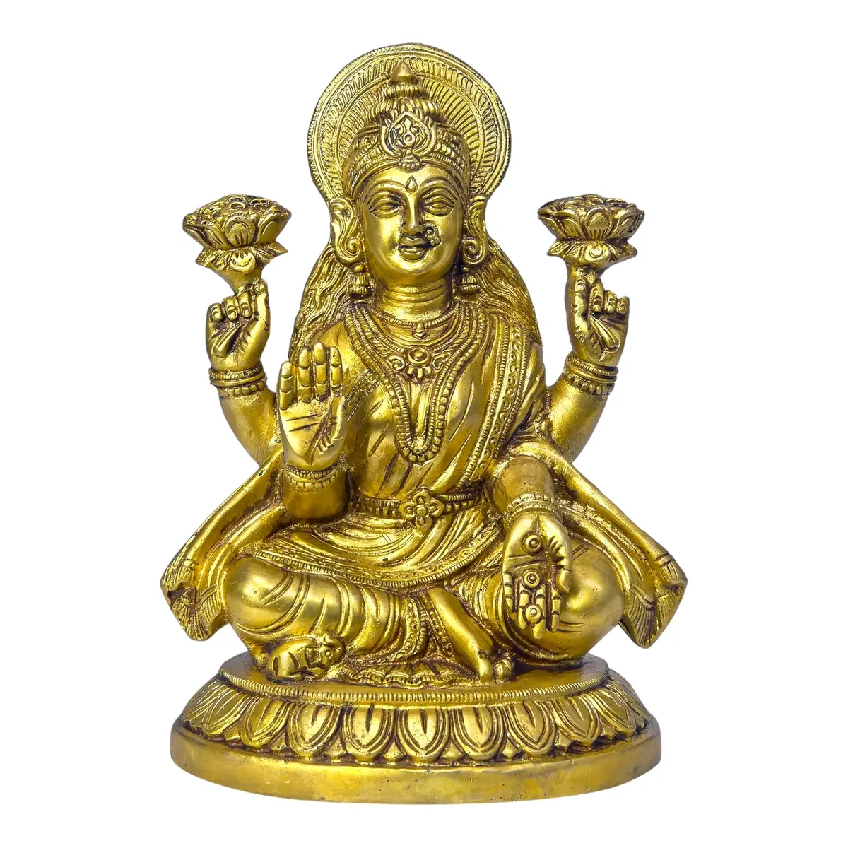 Radhika Poojan Bhandar Brass Shri Maha Lakshmi Idol 10.16cm (4 Inch Height) | Antique Finish Deity Figurine - main product image