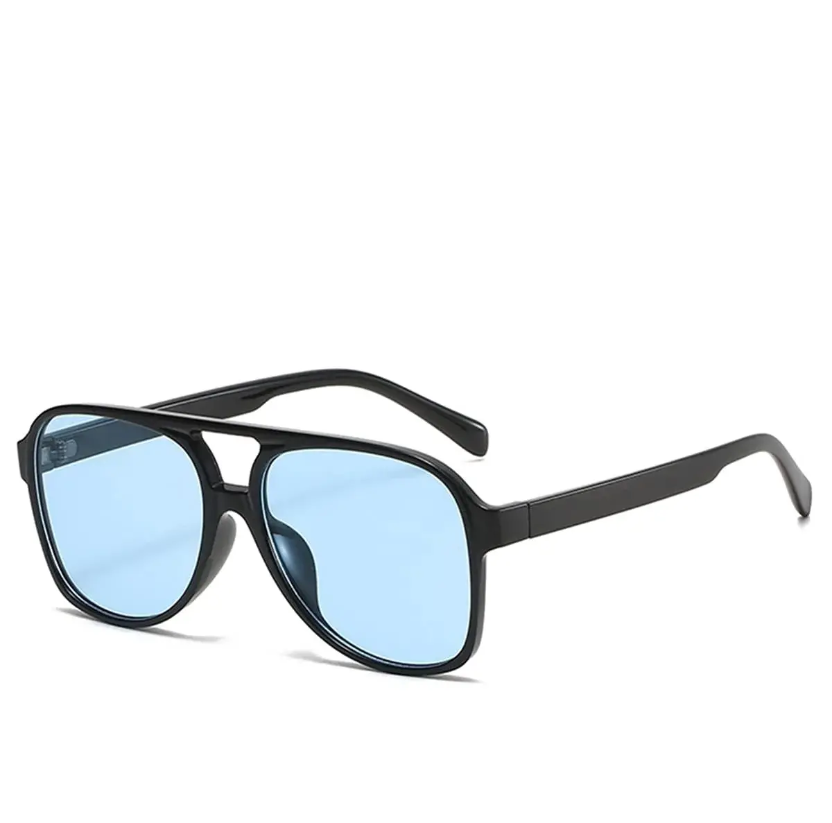 IKUVNA Vintage Aviator Sunglasses for Women Men 70s Glasses Retro Oversized Yellow Lens Shades (Blue) | UV400 Protection - main product image