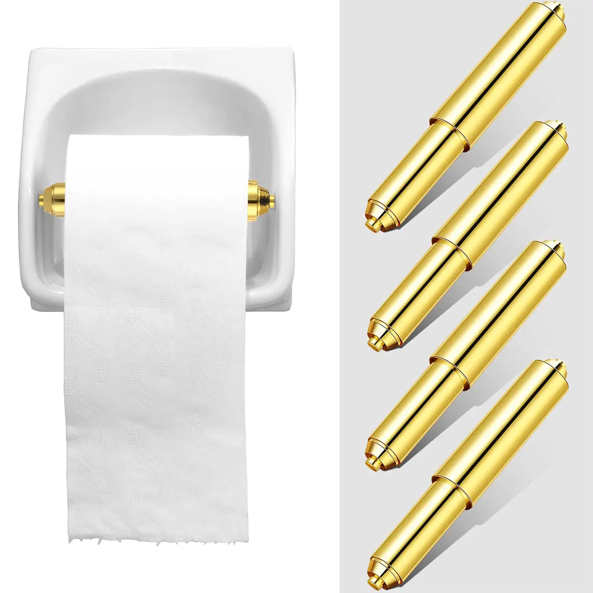 Shappy Gold 4 Pcs Universal Toilet Paper Holder Replacement Rods | Spring Loaded for Secure Fit - view 6