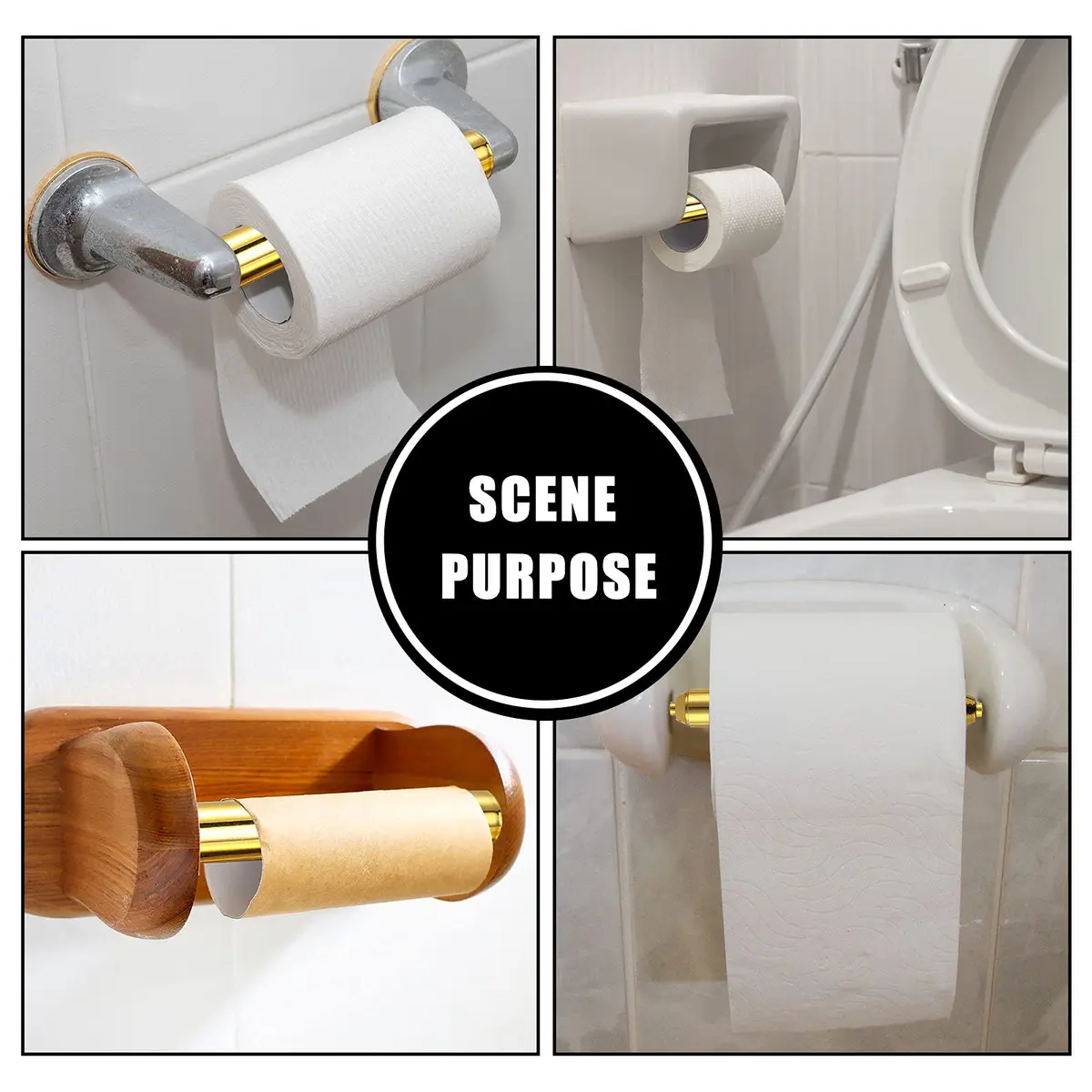 Shappy Gold 4 Pcs Universal Toilet Paper Holder Replacement Rods | Spring Loaded for Secure Fit - view 7