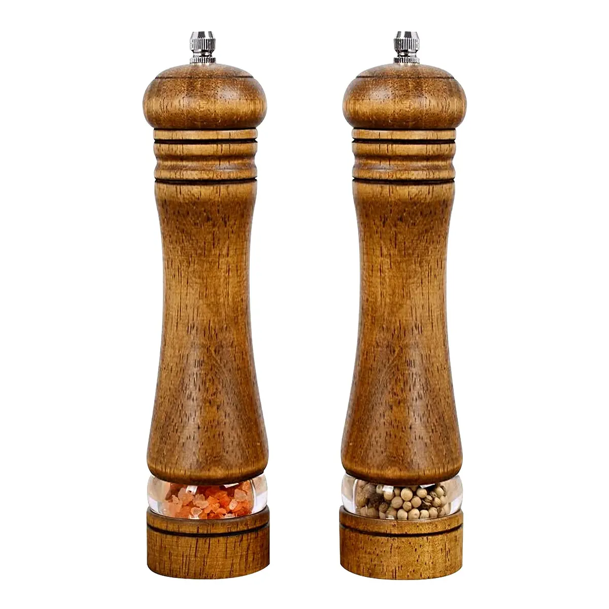 Haomacro Pepper Grinder Set (2 Piece) 8 inch Natural Oak Salt & Pepper Mills Refillable Adjustable Coarse Fine - main product image