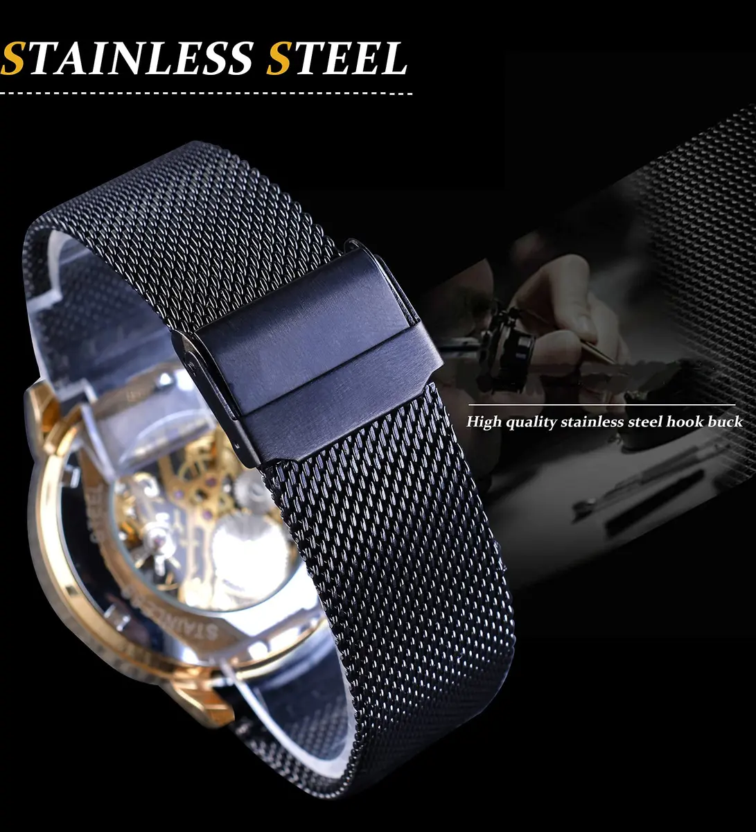 FORSINING Steampunk Mechanical Watch for Men | 37mm Case, Skeleton Dial, Mesh Band - view 7