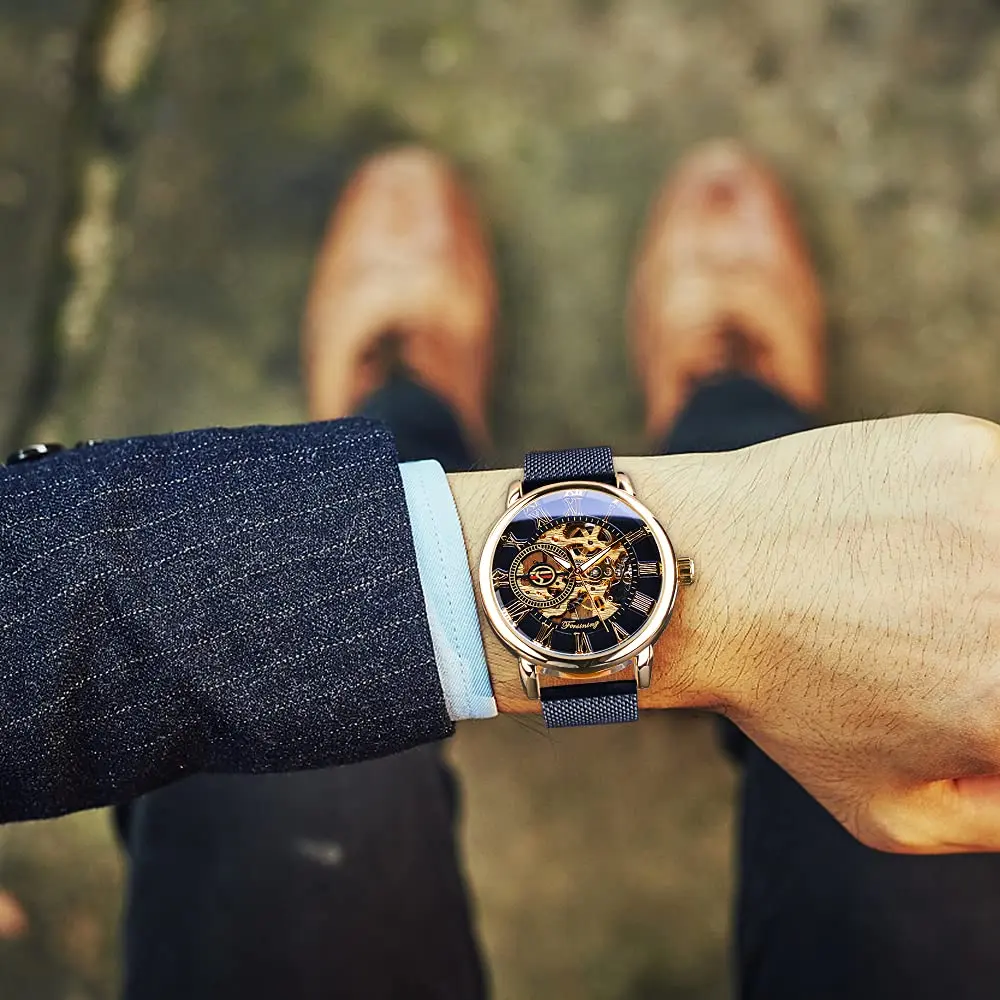 FORSINING Steampunk Mechanical Watch for Men | 37mm Case, Skeleton Dial, Mesh Band - view 2
