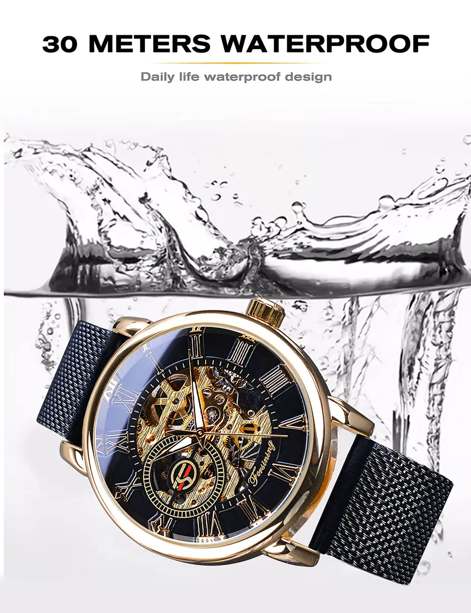 FORSINING Steampunk Mechanical Watch for Men | 37mm Case, Skeleton Dial, Mesh Band - view 3