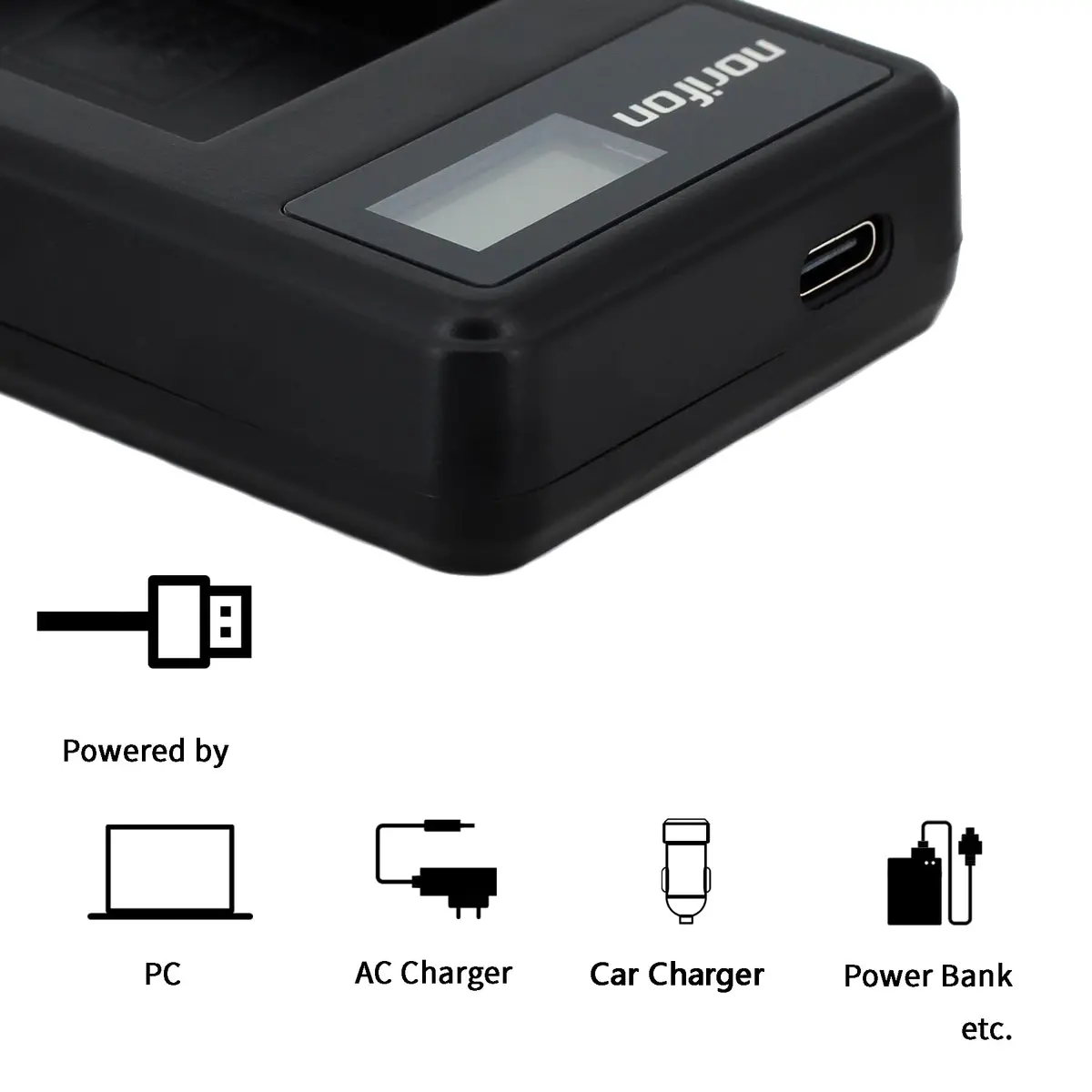 Norifon EN-EL19 LCD USB Camera Charger for Nikon Coolpix S33, S7000, S6900 | Charges 2 Batteries Simultaneously - view 2