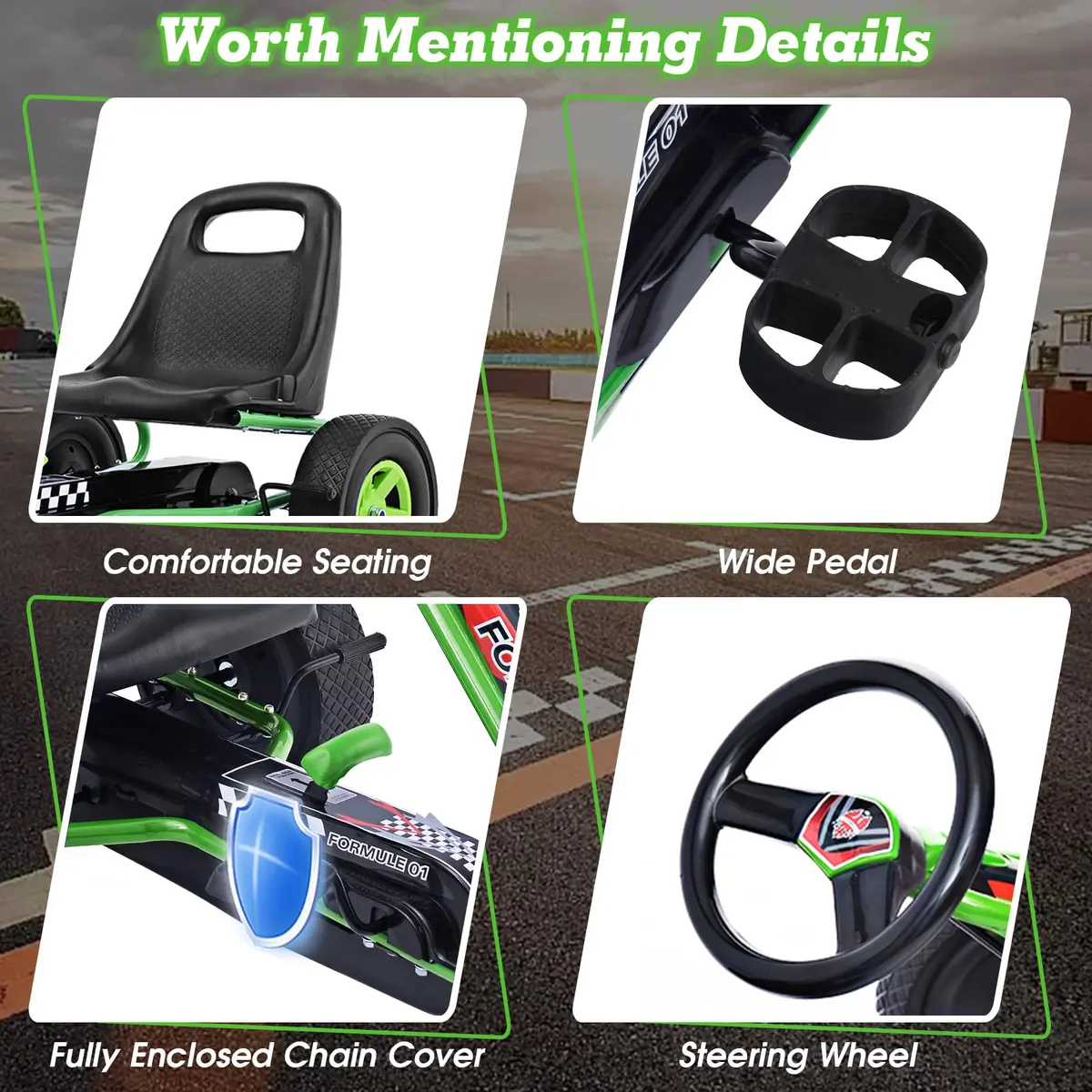 HONEY JOY Go Kart for Kids, 4 Wheel Off-Road Pedal Car | Adjustable Seat & EVA Tires (Green) - view 5