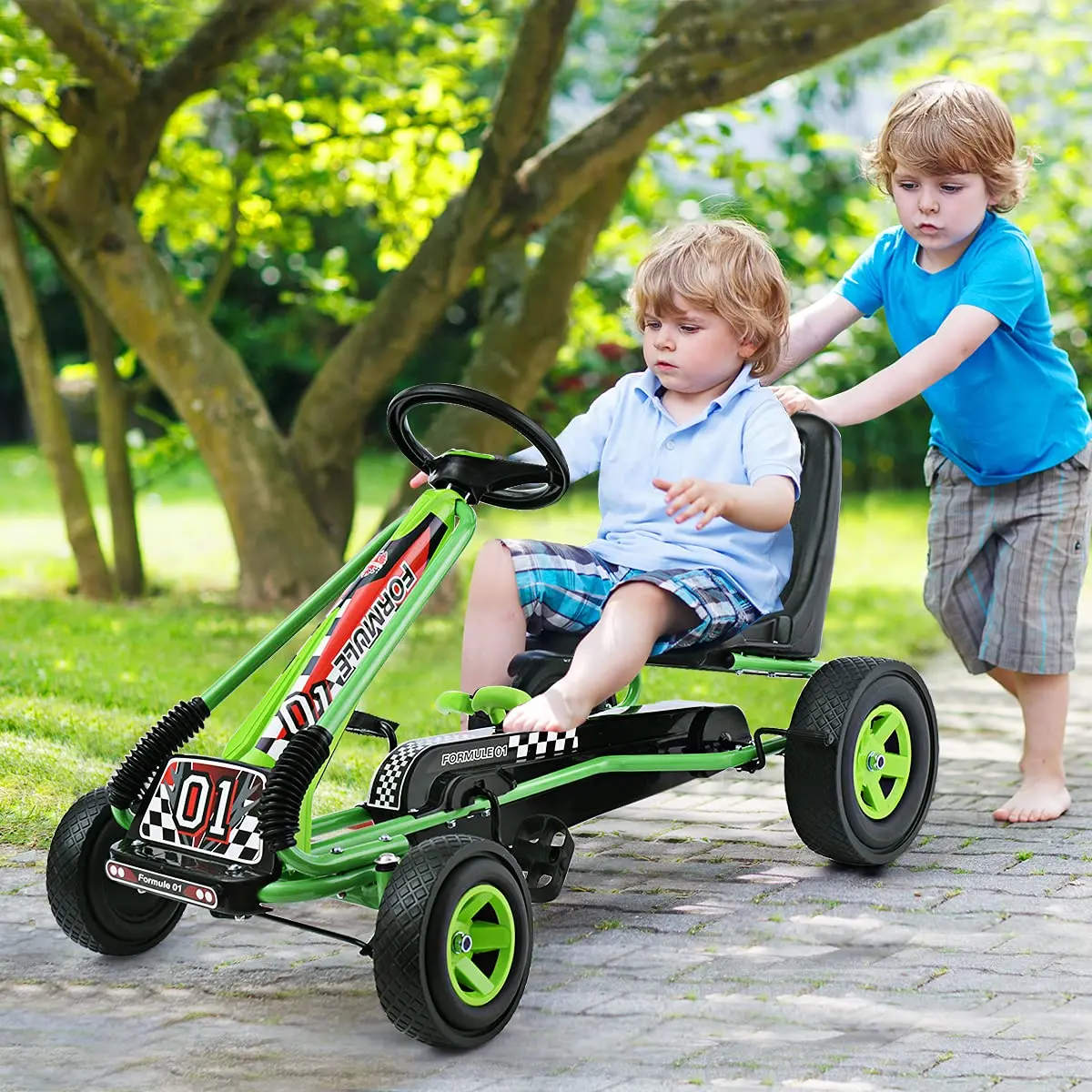 HONEY JOY Go Kart for Kids, 4 Wheel Off-Road Pedal Car | Adjustable Seat & EVA Tires (Green) - view 8