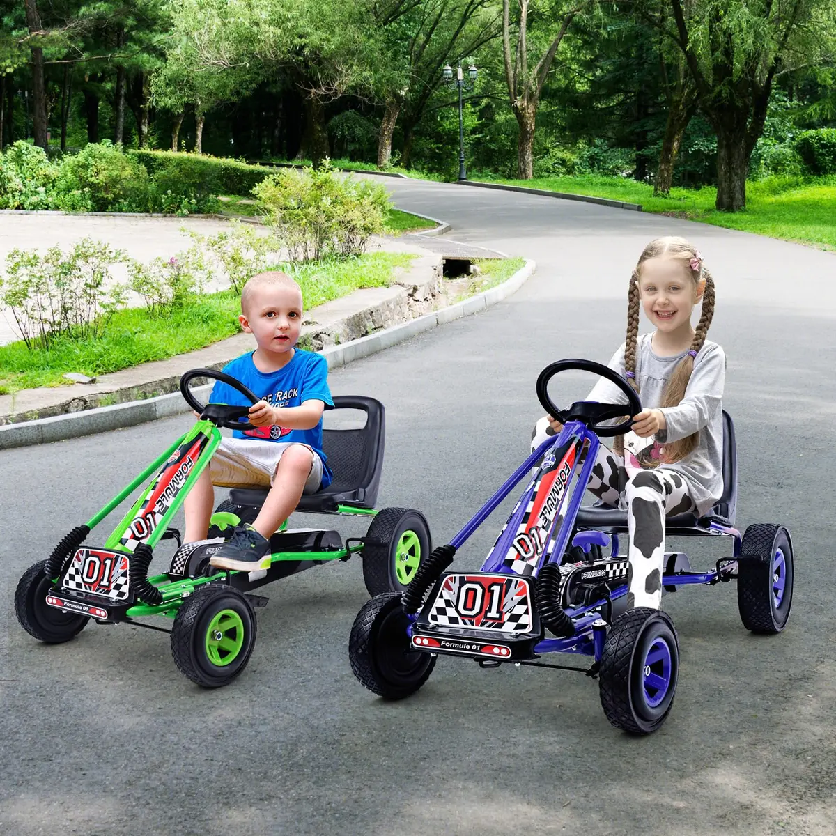 HONEY JOY Go Kart for Kids, 4 Wheel Off-Road Pedal Car | Adjustable Seat & EVA Tires (Green) - view 2