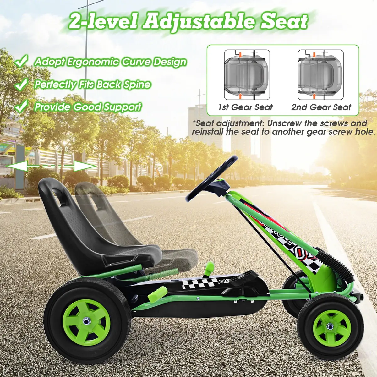 HONEY JOY Go Kart for Kids, 4 Wheel Off-Road Pedal Car | Adjustable Seat & EVA Tires (Green) - view 4
