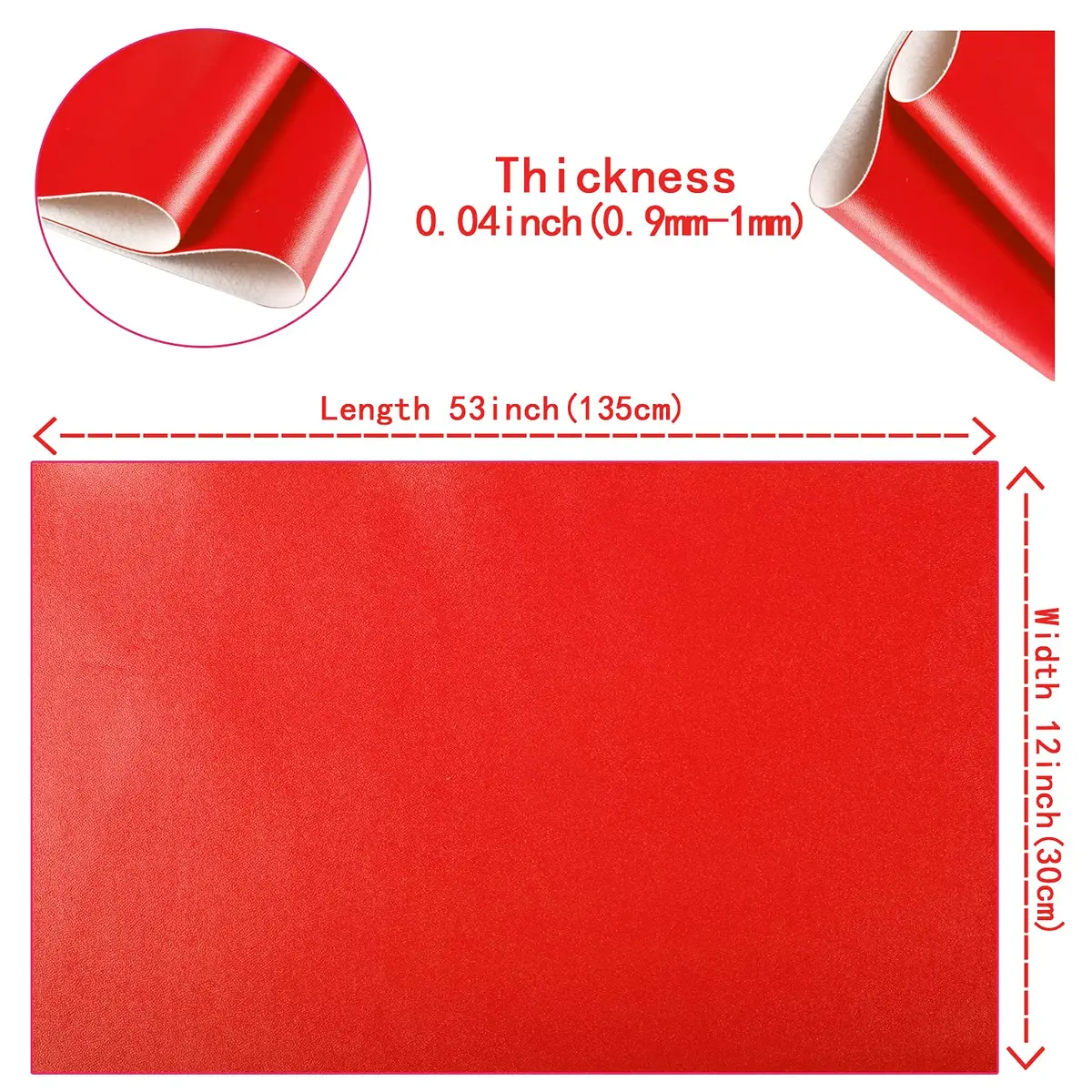 HGUAN Red Faux Leather Sheets Roll 12"X53" | Bright Solid Color for Crafts & Sewing - view 4