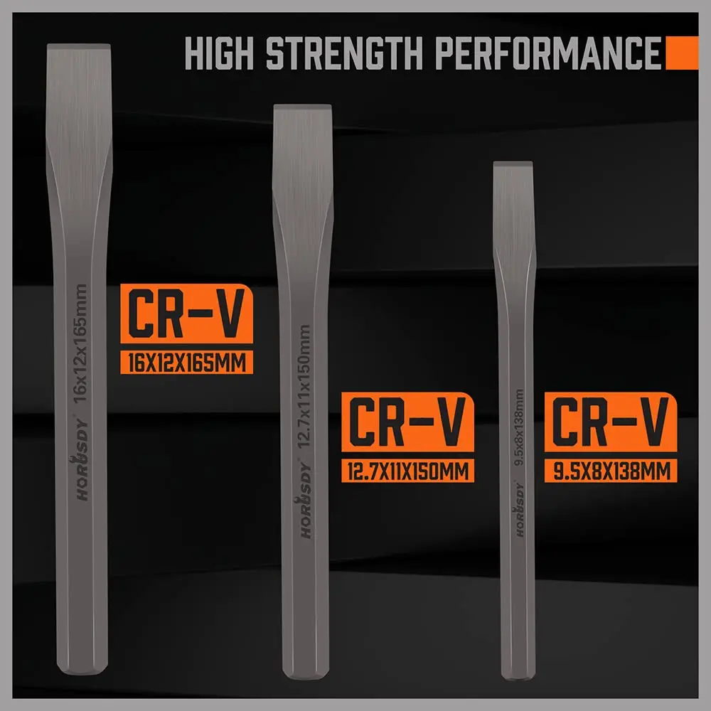 HORUSDY 3-Piece Heavy-Duty Cold Chisel Set 3/8", 1/2", 5/8" | Cr-V Steel for Metalworking & Masonry - view 4