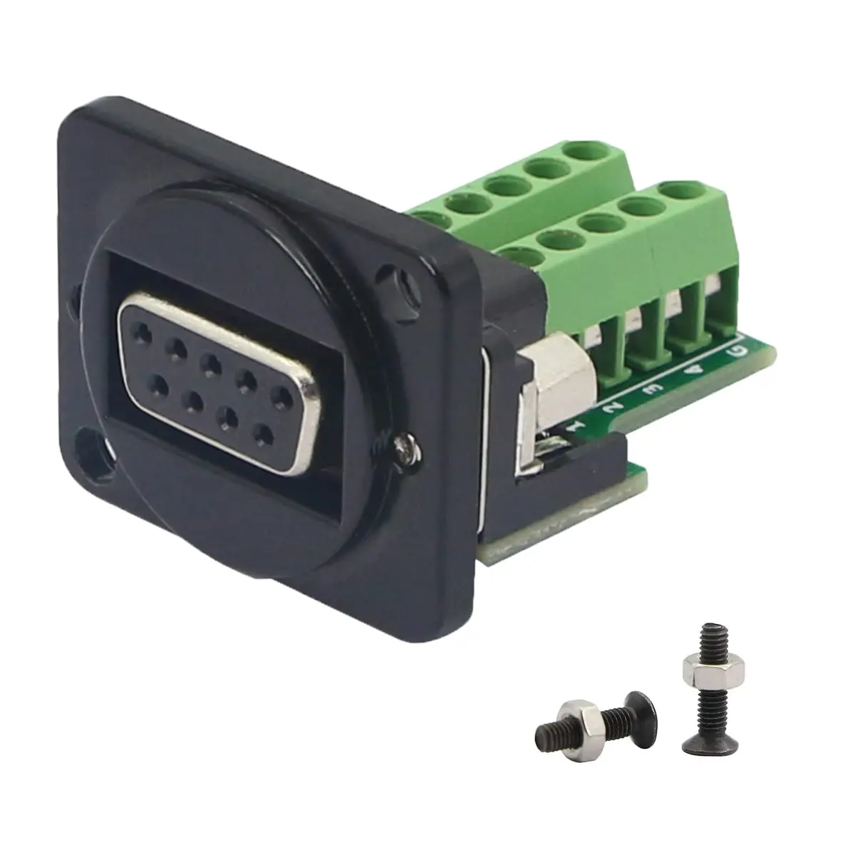 QIANRENON DB9 Panel Mount Terminal RS232 Serial to Female Adapter Connector Breakout Board, Black | Easy Install, No Soldering - main product image