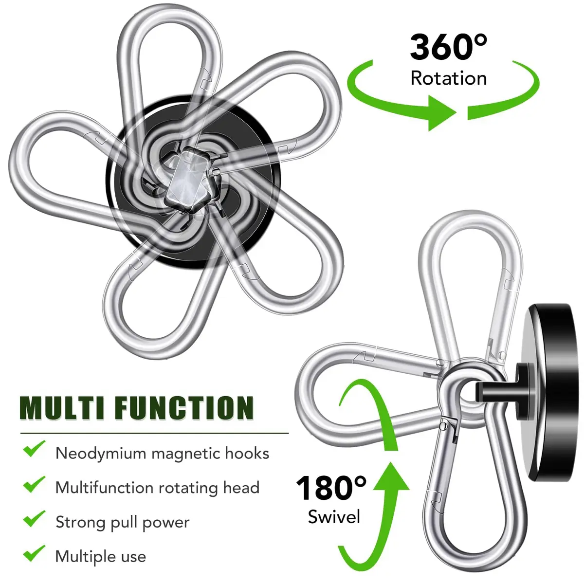 E BAVITE Magnetic Hooks 6 Pack | Heavy Duty 110LBS Capacity | Strong Neodymium Magnets for Industrial & Home Use - view 3