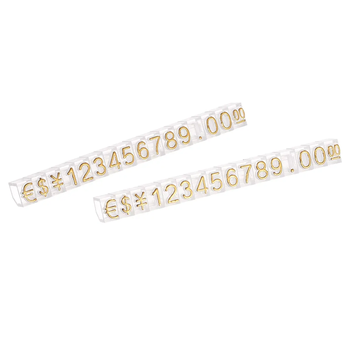 MECCANIXITY Adjustable Removable Mini Cube Price Tag Display Number Letter Price Label Stand Block Kit Gold on Clear (16 Sets) - main product image