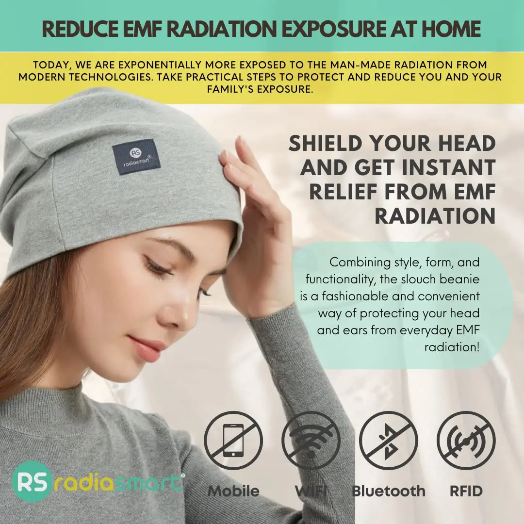 Radia Smart EMF Protection Slouch Beanie Grey | 5G Blocking RF Shielding Hat - view 6