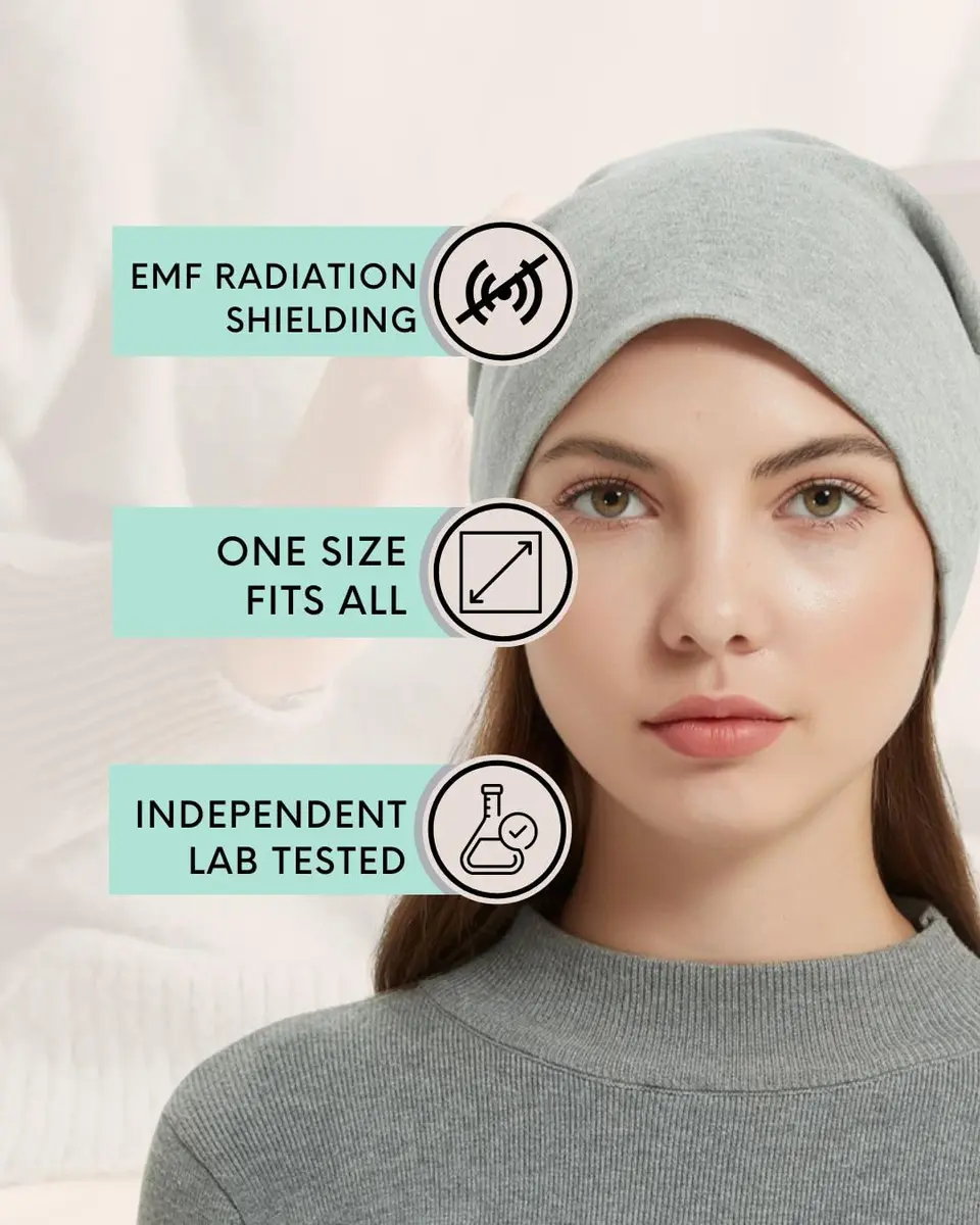 Radia Smart EMF Protection Slouch Beanie Grey | 5G Blocking RF Shielding Hat - view 2
