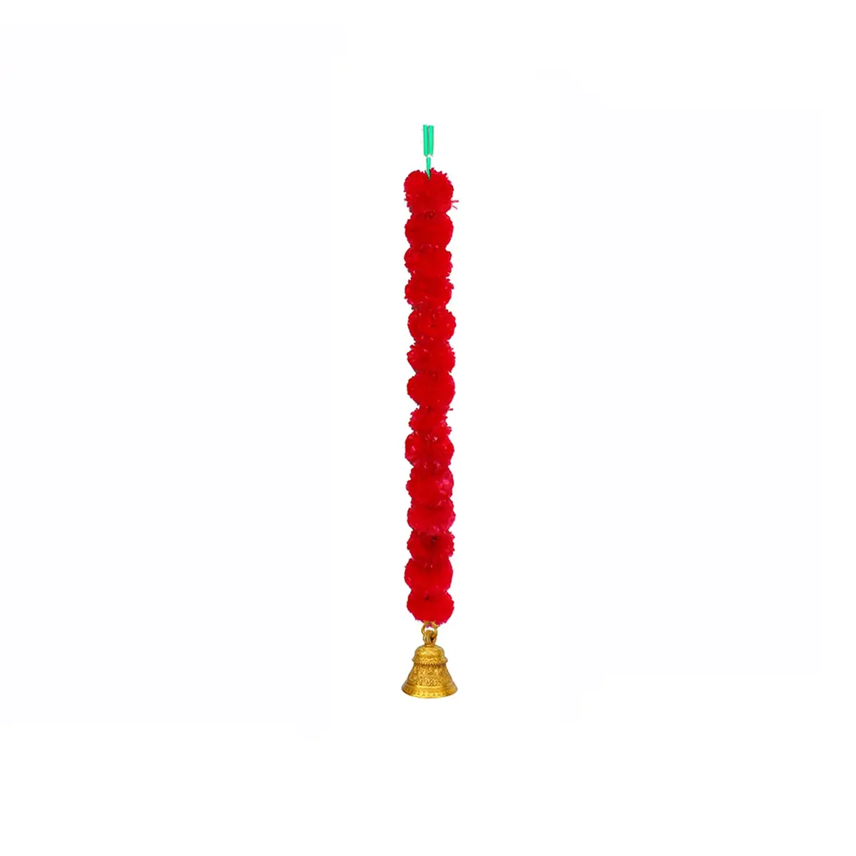 iHandikart Handmade Decorative Marigold Fluffy Garland with Bell 75cm (2.5 ft) Red | Pack of 30 - view 3