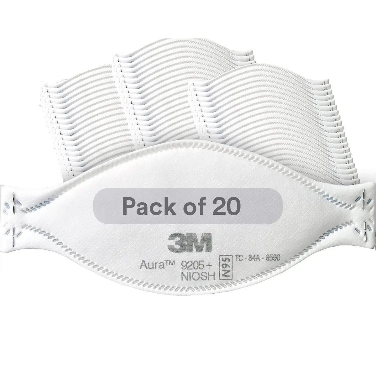 3M Aura Particulate Disposable Respirator 9205+ N95 (20-Pack, White) | NIOSH Approved for 95% Filtration - main product image