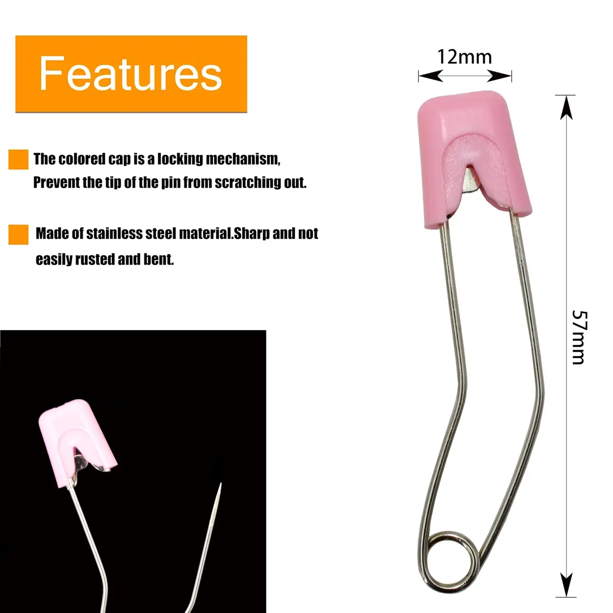 ARTCXC 50PCS 57mm Mixed Color Curved Safety Pins for Quilting & Sewing | Durable Metal, Safer Design - view 2