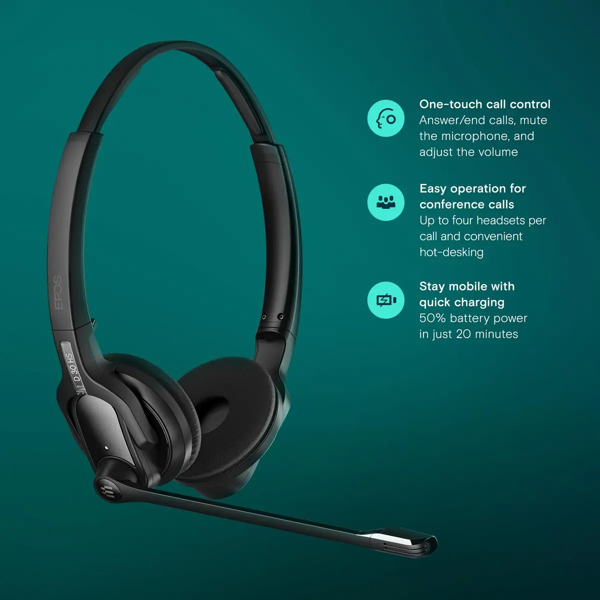 EPOS Impact D 30 USB ML Wireless DECT Dual Ear Headset Black | Clear Calls & Long Range - view 3