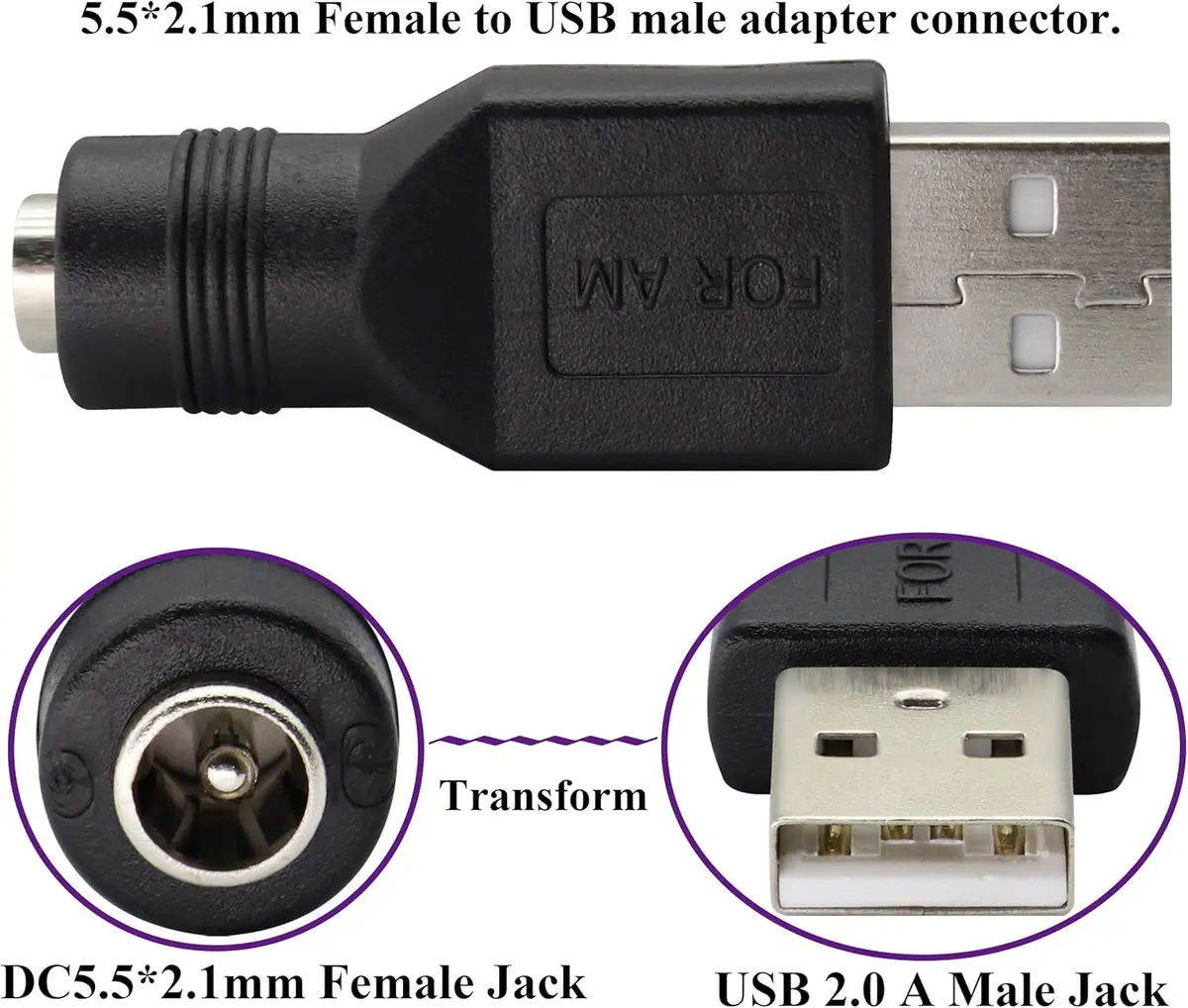 Traovien USB to DC Power Adapter 2PCS | 5V USB Male to DC 5.5x2.1mm Female | Compact & Lightweight - view 4