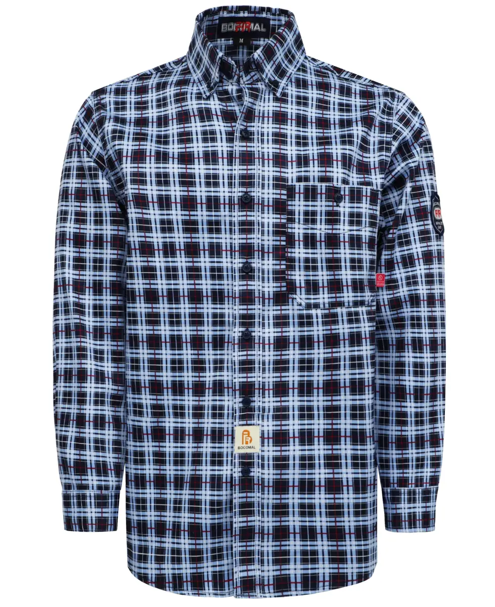 BOCOMAL Men's FR Shirts Printed Plaid Button Up 6.5oz Lightweight Workwear | NFPA 70E & NFPA 2112 Certified - view 3