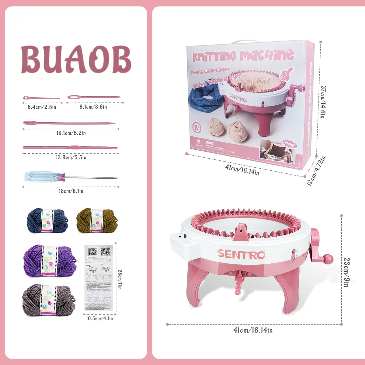 BUAOB Sentro Knitting Machine 48 Needles | Rotating Double Knit Loom Kit for Beginners - view 5