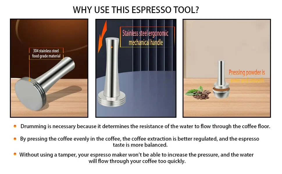 Boicafe 39mm Coffee Tamper with Mat & Brush - 304 Stainless Steel Base, Heavy Duty Espresso Presser (Silver) - view 11