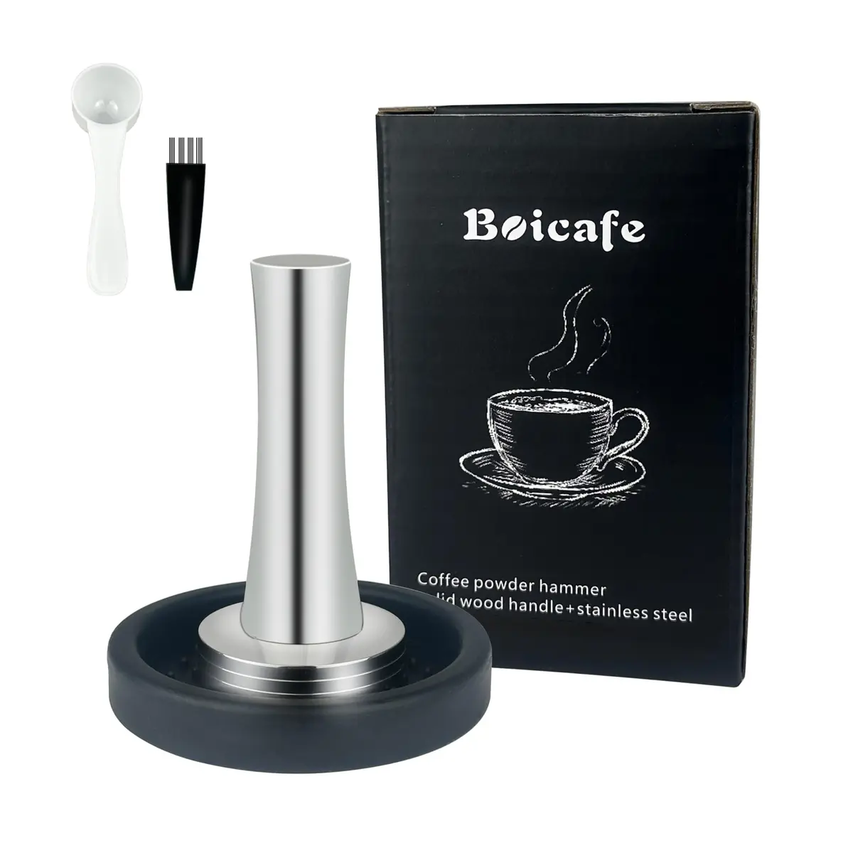 Boicafe 39mm Coffee Tamper with Mat & Brush - 304 Stainless Steel Base, Heavy Duty Espresso Presser (Silver) - view 2