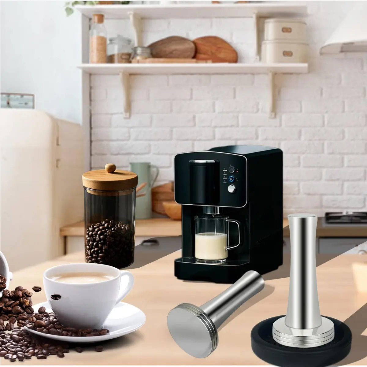 Boicafe 39mm Coffee Tamper with Mat & Brush - 304 Stainless Steel Base, Heavy Duty Espresso Presser (Silver) - view 4
