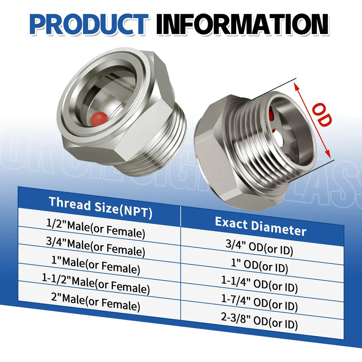 Boltigen Stainless Steel Oil Sight Glass 1/2 NPT Male Hex Head | Pressure Rated 800 PSI - view 9
