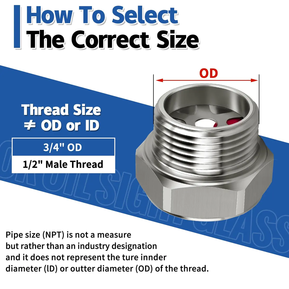 Boltigen Stainless Steel Oil Sight Glass 1/2 NPT Male Hex Head | Pressure Rated 800 PSI - view 2