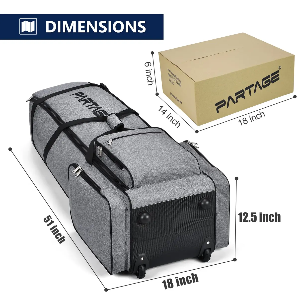 Partage Golf Travel Bag with Wheels & Padded Protection, 132 cm (51 Inches) | Gray - view 5
