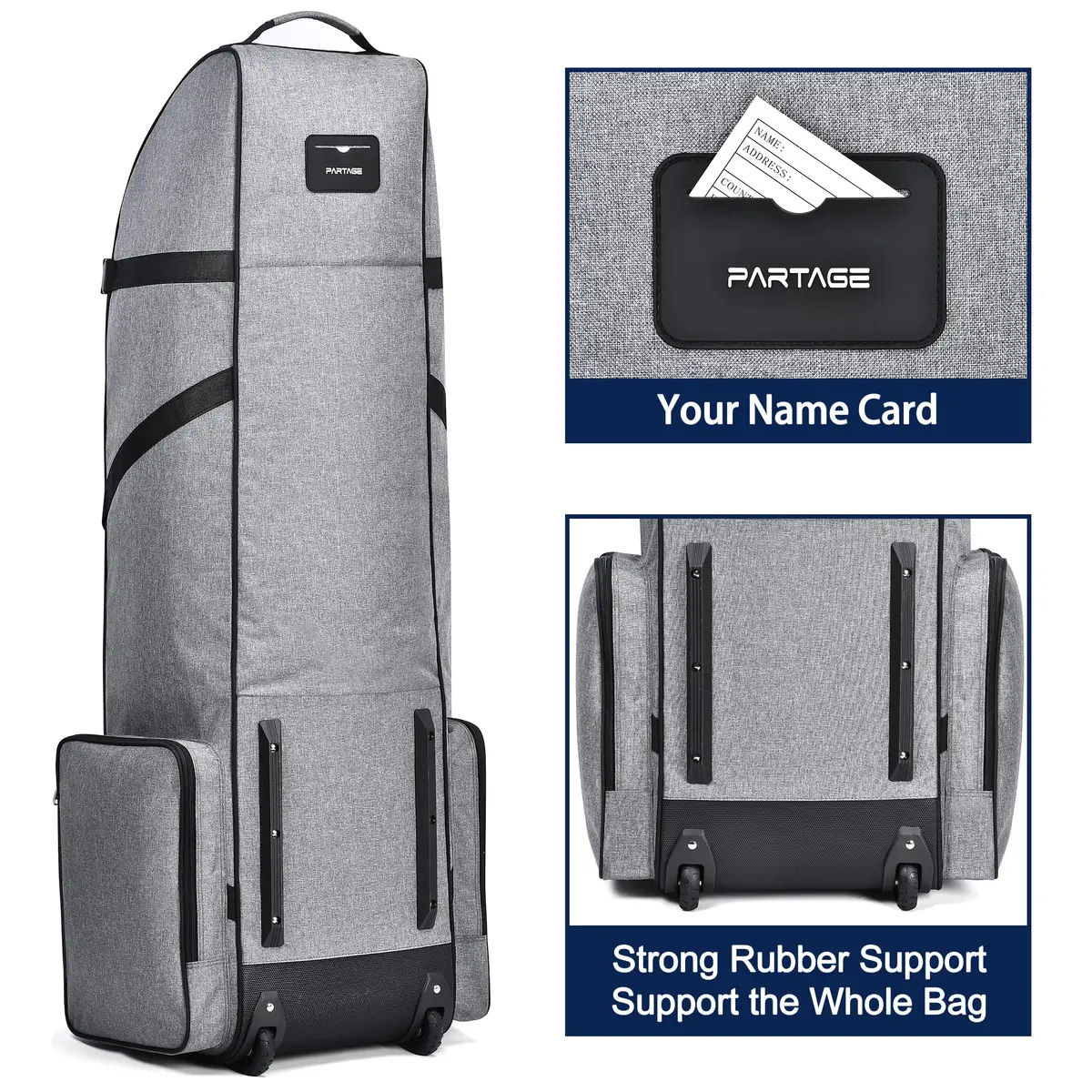 Partage Golf Travel Bag with Wheels & Padded Protection, 132 cm (51 Inches) | Gray - view 6