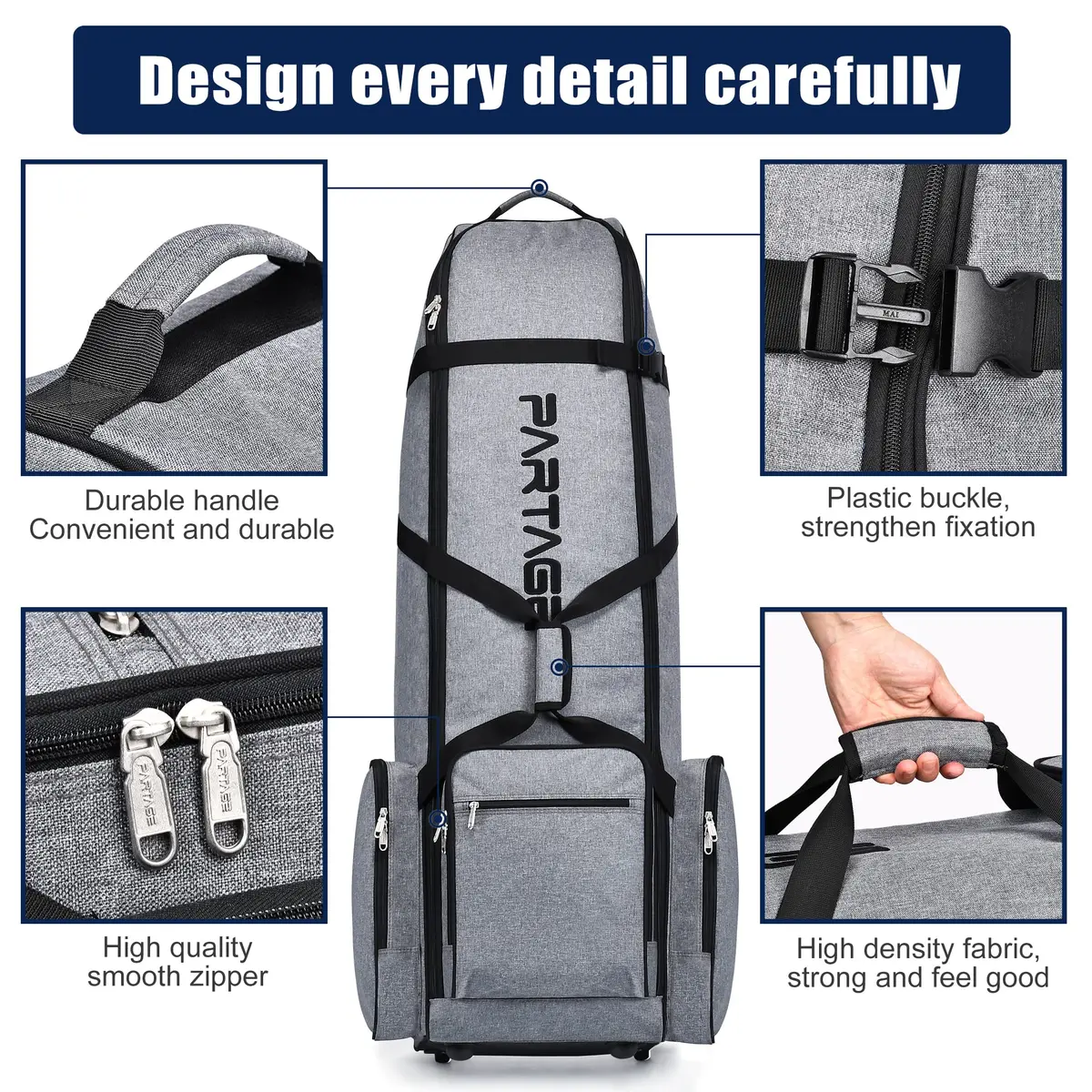 Partage Golf Travel Bag with Wheels & Padded Protection, 132 cm (51 Inches) | Gray - view 2