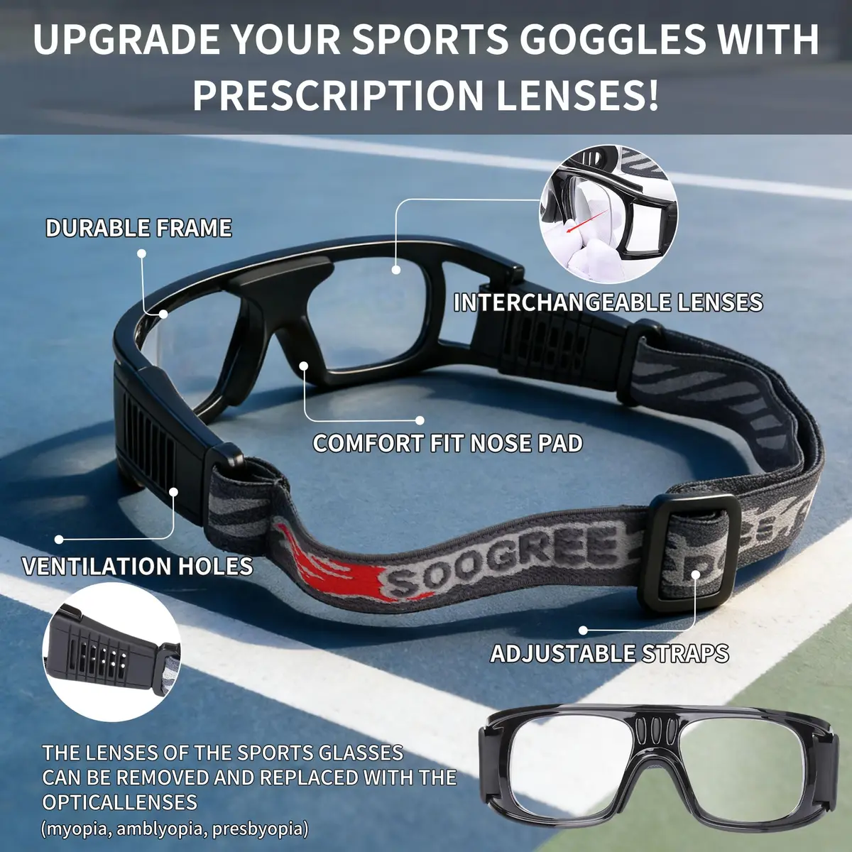 SooGree Professional Sports Goggles 8068, 0.15 kg (0.33 lb) | Impact Resistant Anti-Fog Eyewear - view 3